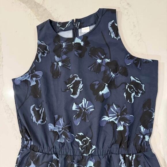 Lole Floral Sleeveless Midi Dress Women's Large Blue Slash Pockets Back Zipper - Picture 3 of 8
